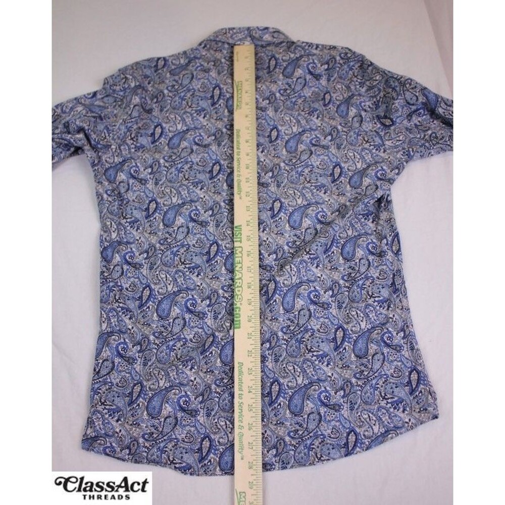 Ego Man Shirt Men's Blue Paisley Slim Fit Button Up Long Sleeve Sz L - Picture 5 of 7